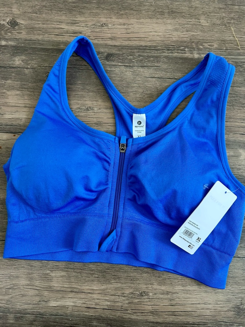 90 Degree By Reflex Cobalt Blue Front-Zip Racerback Sports Bra - Picture 4 of 4